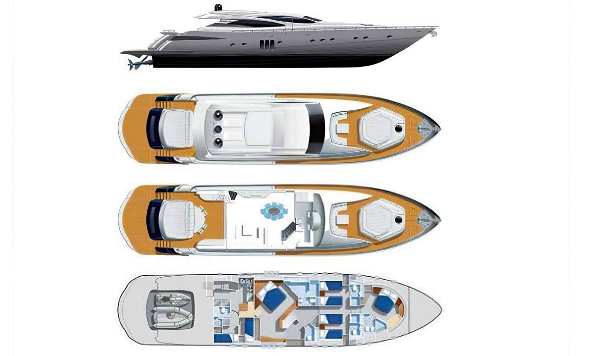 Аренда моторной яхты Pershing 90 SHALIMAR II на Ибице - планы палуб